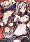  :d bdsm belt black_legwear black_panties blush bondage bound breasts brown_eyes chain chin_rest cleavage cleavage_cutout collar crotch_zipper elbow_gloves garters gloves grey_hair hair_ornament hairclip hand_on_own_cheek heart_cutout idolmaster idolmaster_cinderella_girls kanzaki_ranko koshimizu_sachiko large_breasts leash long_hair looking_at_viewer midriff multiple_girls navel open_clothes open_mouth open_shirt outstretched_hand panties pinstripe_pattern red_eyes shirt short_hair skirt slave smile striped takemasa thighhighs twintails underwear upside-down wings zipper 