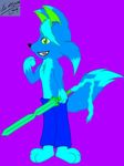  2009 blue_hair canine eyes green_eyes hair male marquis2007 swift_(characters) sword weapon wolf 