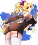  akai_kagerou annie_murakami ass blonde_hair bridal_gauntlets brown_eyes dress drill_hair garter_straps hair_ribbon looking_back rage_of_the_dragons ribbon snk solo thighhighs twin_drills twintails 