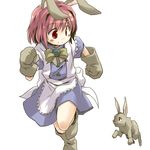 animal_ears bunny bunny_ears damien_(ukagaka) mimimi_(ukagaka) red_eyes short_hair simple_background smile solo ukagaka white_background yudepii 