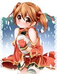  bare_shoulders breastplate brown_hair fingerless_gloves gloves red_eyes s-ram short_hair short_twintails silica solo sword_art_online thighhighs twintails 