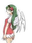  blush copyright_request green_eyes green_hair long_hair looking_at_viewer open_mouth simple_background smile solo white_background wings yudepii 