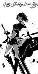  ade_(emi-tan) borrowed_character breasts dan_kim faulds greyscale happy_birthday huge_weapon medium_breasts midriff monochrome navel original short_hair solo sword tattoo weapon 