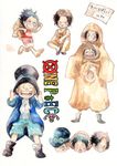  3boys brother brothers chikama_(minka) copyright_name east_blue male male_focus monkey_d_luffy multiple_boys one_piece portgas_d_ace sabo_(one_piece) shueisha siblings title_drop traditional_media translation_request watercolor watercolor_(medium) young younger 