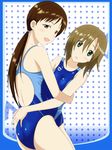  arena_(company) ass brown_eyes brown_hair competition_swimsuit green_eyes highres hug idolmaster idolmaster_cinderella_girls long_hair multiple_girls nitta_minami one-piece_swimsuit sea_zar short_hair swimsuit tada_riina 