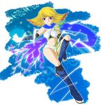  artist_request blonde_hair electricity eleka kid_icarus midriff multicolored_hair navel nintendo phosphora purple_eyes scarf short_hair smile solo vine vines 