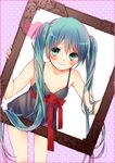  ami7 bad_id bad_pixiv_id bare_shoulders blue_eyes blue_hair blush camisole hatsune_miku heart highres long_hair picture_frame solo twintails very_long_hair vocaloid 