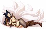  1girl ahri black_hair breasts deareditor deareditor(artist) fox_tail league_of_legends nipple_piercing nipples piercing tail tera_online 