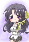  black_hair chibi dress_shirt hair_ribbon kurugaya_yuiko little_busters! long_hair plaid plaid_skirt purple_eyes ribbon school_uniform shirt skirt solo soutsuki_naru 