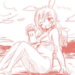  animal_ears bikini blush breasts bunny_ears charlotte_e_yeager long_hair medium_breasts monochrome one_eye_closed open_mouth partially_translated sketch smile solo strike_witches swimsuit translation_request world_witches_series yudepii 