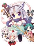  :&lt; :d ahoge animal_ears bamboo_broom blue_eyes blush_stickers bow braid broom camera capelet cat_ears chibi closed_eyes detached_sleeves dog_ears dog_tail dress eyebrows fang flying fox_ears fox_tail futatsuiwa_mamizou gem glasses green_eyes green_hair grey_dress grey_hair hair_bow hair_ribbon hat hat_ribbon hitodama inubashiri_momiji izayoi_sakuya japanese_clothes jewelry juliet_sleeves kasodani_kyouko konpaku_youmu konpaku_youmu_(ghost) leaf leaf_on_head long_sleeves looking_at_viewer maid maid_headdress minigirl mouse_ears mouse_tail multiple_girls nagomi_tozakura nazrin necklace open_mouth pendant pink_dress pom_pom_(clothes) profile puffy_sleeves raccoon_ears raccoon_tail red_eyes ribbon sandals scarf shoes short_hair side_braid silver_hair simple_background single_braid smile socks sweatdrop tail thick_eyebrows tokin_hat touhou tray twin_braids v_arms vest white_background white_legwear wide_sleeves wolf_ears wolf_tail zouri 