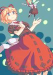  blonde_hair blue_eyes bow curly_hair flower hair_bow light_particles lily_of_the_valley medicine_melancholy shirt short_hair short_sleeves skirt smile solo su-san takuzui touhou 
