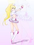  adapted_costume agahat blonde_hair boots choker cure_rhythm highres knee_boots long_hair magical_girl midriff minamino_kanade precure ribbon skirt solo suite_precure white_choker zoom_layer 