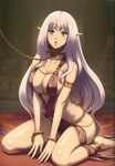  alternate_costume anklet annelotte barefoot blush bracelet breasts collar eiwa green_eyes highres jewelry large_breasts leash long_hair non-web_source pointy_ears purple_hair queen's_blade queen's_blade_rebellion vante 
