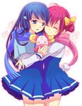  aoki_reika bad_id bad_pixiv_id blue_eyes blue_hair bow candy_(smile_precure!) closed_eyes hair_bow hair_bun hoshizora_miyuki long_hair mofuko multiple_girls nanairogaoka_middle_school_uniform pink_bow pink_hair precure scarf school_uniform shawl short_hair skirt smile smile_precure! 