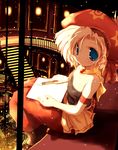  bare_shoulders blonde_hair blue_eyes blush breasts final_fantasy final_fantasy_vi hat jewelry light_particles looking_at_viewer paintbrush relm_arrowny sakaki_(noi-gren) sitting small_breasts solo stairs star 