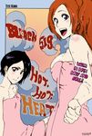  2girls black_hair bleach highres hot_springs inoue_orihime kubo_taito kuchiki_rukia multiple_girls onsen orange_hair short_hair steam 