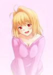  antenna_hair arcueid_brunestud blonde_hair bottomless breast_squeeze breasts cleavage colorfag drawfag hair_intakes medium_breasts naked_sweater non-web_source red_eyes short_hair smile solo sweater tsukihime v_arms 