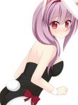  animal_ears ass bad_id bad_pixiv_id blush bow breasts bunny_ears bunny_girl bunny_tail bunnysuit chimunge highres leotard long_hair looking_at_viewer medium_breasts pantyhose purple_eyes red_eyes reisen_udongein_inaba sideboob solo tail touhou white_legwear wrist_cuffs 