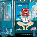  album_cover barefoot building bunny cellphone cover covering_face graffiti gyarara in_the_court_of_the_crimson_king king_crimson lowres panties pantyshot phone school_uniform serafuku shibuya_109 shoes skirt skyscraper spread_legs surreal tokyo_city_hall train_interior transparent underwear 