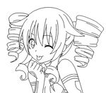  :3 :p ;p bare_shoulders black_sister choujigen_game_neptune_mk2 clenched_hand crawford_(semochan) drill_hair ears elbow_gloves gloves lineart looking_at_viewer monochrome neptune_(series) one_eye_closed sidelocks simple_background solo tongue tongue_out twin_drills white_background 