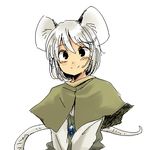  animal_ears capelet grey_hair jewelry lowres mouse_ears mouse_tail nazrin pendant short_hair simple_background smile solo tail touhou upper_body white_background yudepii 