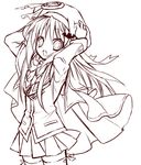  bad_id bad_pixiv_id lineart little_busters! long_hair monochrome noumi_kudryavka open_mouth sakura_neko smile solo thighhighs zettai_ryouiki 