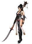  1girl black_hair breasts large_breasts momiji_(ninja_gaiden) naginata ninja_gaiden ninja_gaiden:_dragon_sword ninja_gaiden_3:_razor's_edge ninja_gaiden_3_(xbox) ninja_gaiden_iii:_razor&#039;s_edge ninja_gaiden_iii:_razor's_edge official_art polearm ponytail simple_background solo weapon 
