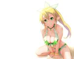  bikini blonde_hair cleavage elf green_eyes kirigaya_suguha leafa swimsuit sword_art_online ueyama_michirou white 
