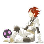  ball black_soccer_ball highres inazuma_eleven inazuma_eleven_(series) male_focus nagumo_haruya red_hair simple_background soccer_ball solo white_background yudepii 