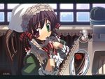  black_tea brown_hair cactus cake chair cup dated food fork goriyaku green_eyes heterochromia letterboxed long_hair mug pastry plate red_eyes ribbon rozen_maiden sitting solo spoon spoon_in_mouth steam suiseiseki table tea upper_body 