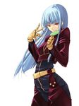  artist_request blue_hair bodysuit candy food gloves kula_diamond lollipop long_hair red_eyes simple_background smile solo swirl_lollipop the_king_of_fighters white_background 