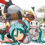  :&lt; bdsm blue_eyes blue_hair blush bondage bound bound_arms detached_sleeves hatsune_miku highres long_hair lying necktie puppet rope solo spring_onion stuffed_animal stuffed_toy tears twintails vocaloid wadatsumi 