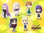  :3 animal_ears artist_request artoria_pendragon_(all) black_legwear book chibi fate/hollow_ataraxia fate/stay_night fate_(series) fujimura_taiga glasses illyasviel_von_einzbern matou_sakura multiple_girls pantyhose rider saber tail thighhighs toosaka_rin 