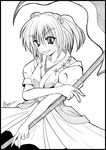  a_kirima greyscale monochrome onozuka_komachi scythe smile solo touhou two_side_up 