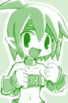  :d ahoge beltbra choker disgaea female_warrior_(disgaea) green headband lowres midriff monochrome navel no_nose open_mouth osaragi_mitama pointy_ears short_hair smile solo wrist_cuffs 