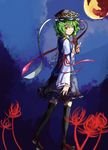  asymmetrical_clothes bad_id bad_pixiv_id flower green_hair moon red_eyes rod_of_remorse shibasaki_shouji shiki_eiki solo spider_lily thighhighs touhou zettai_ryouiki 