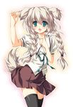  animal_ears blush braid copyright_request dog_ears green_eyes school_uniform solo tail tears thighhighs twin_braids white_hair yasaka_minato 