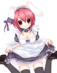  animal_ears breasts bunny_ears cleavage dress large_breasts maid original red_eyes red_hair sitting skirt skirt_lift smile solo thighhighs usashiro_mani zettai_ryouiki 