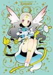  angel angel_wings blush halo hamamoto_ryuusuke long_hair original pink_eyes red_eyes smile solo staff wings 