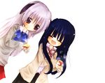  artist_request blue_hair bow furude_rika hanyuu higurashi_no_naku_koro_ni horns multiple_girls pink_bow purple_eyes purple_hair sweater 