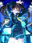  amagi_yukiko brown_eyes brown_hair glasses kujikawa_rise light_particles lipstick makeup persona persona_4 school_uniform serafuku skirt smile solo stage stage_lights television twintails yamagami_mozuku yasogami_school_uniform 