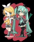  aqua_hair hatsune_miku kagamine_rin long_hair multiple_girls polka_dot short_hair spring_onion thighhighs twintails umehara_emika very_long_hair vocaloid 