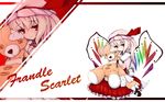  bad_id bad_pixiv_id blonde_hair bow collar eigetu engrish flandre_scarlet hat highres one_side_up ponytail ranguage red_eyes ribbon short_hair solo stuffed_animal stuffed_toy teddy_bear touhou wallpaper wings zoom_layer 