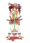  :&lt; belt blood copyright_request gas_mask gloves kage_houshi mop orange_eyes skirt solo sword thighhighs twintails weapon 