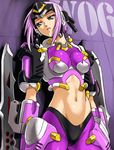  android arm_blade blade green_eyes haruyama_kazunori kaldia_basirissa midriff navel pink_hair short_hair solo super_robot_wars super_robot_wars_og_saga_mugen_no_frontier weapon 