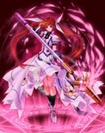  brown_hair fingerless_gloves gloves long_hair lyrical_nanoha magic_circle magical_girl mahou_shoujo_lyrical_nanoha_strikers octagram purple_eyes raising_heart solo staff star_of_lakshmi takamachi_nanoha tom_(1art.) twintails 