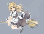  blonde_hair braid broom choro flying kirisame_marisa long_hair ribbon solo touhou 