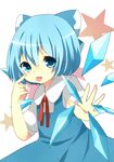  :p ai_1003 akanbe bad_id bad_pixiv_id blue_dress blue_eyes blue_hair bow cirno dress hair_bow highres ice ice_wings ribbon solo star tears tongue tongue_out touhou wings 