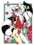  &lt;3 cacomistle chest_tuft chester_ringtail_magreer clothed clothing cute fur hearts long_tail love_bandit male mammal open_mouth pink_eyes pink_nose ringed_tail solo standing tail_ribbon terrie_smith tongue tuft 